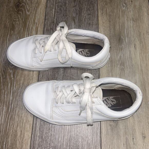 VANS Classic Old Skool White Leather Sneaker Skate Shoes US Size M 4.5 / W 689+3 - Picture 6 of 11